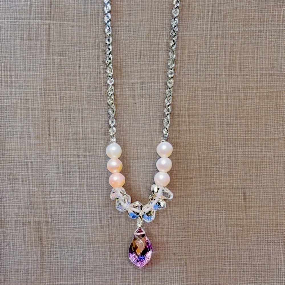 Hand MadeGemstone Pearl Charm Necklace